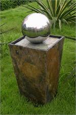 Slate Pillar 31"w/Stainless Steel Globe and pebbles
